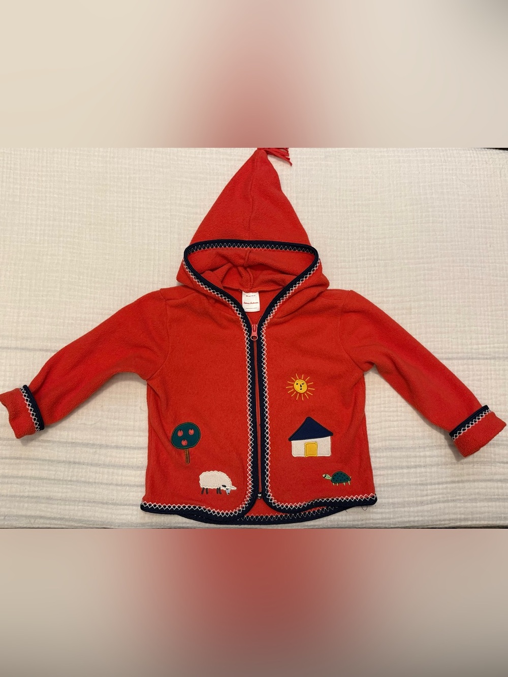 Hannna Andersson Toddler Fleece Jacket Farm Animal Appliqués Orange Hooded 3T